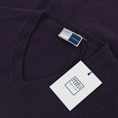 Suéter Fedeli Nuevo con Etiquetas Mezcla de Cachemira Cuello en V Talla 50 EE. UU. Mediano en Púrpura Oscuro Foto 1 de 4