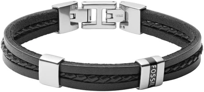Fossil - Pulsera informal de acero inoxidable y cuero genuino para hombre, negra/plateada Foto 1 de 1