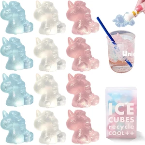 BPA Free Colorful Unicorn Plastic Ice Cubes, 12Pcs Non Melting Refreezable Ice C - Picture 1 of 12