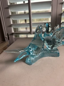 Vtg. MCM Murano Glass Blue & Clear Bullicante Love Birds on a Branch *RARE* - Picture 1 of 12