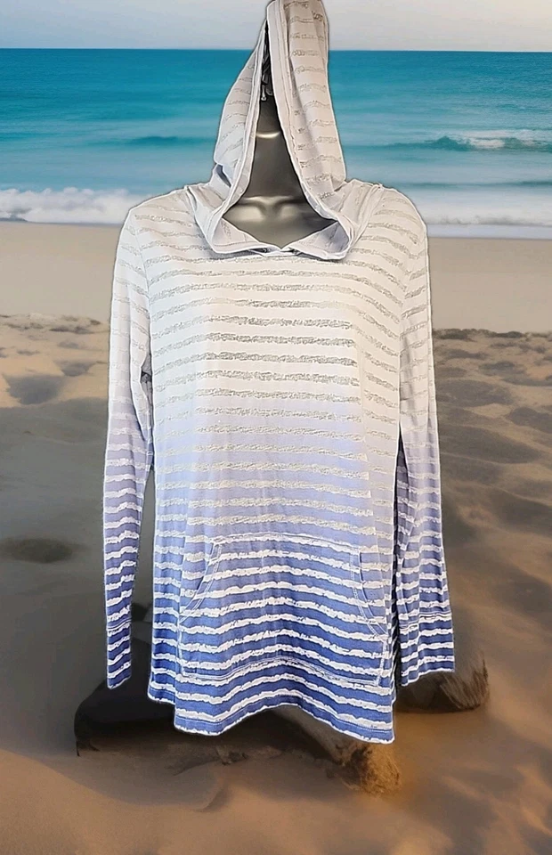 Top con capucha transparente de manga larga Ombre Performance azul blanco L de Calvin Klein para mujer Foto 1 de 4