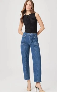 PAIGE womens Alexis Cargo Barrel Leg Jean size 25 Rubina Blue 28" inseam - Picture 1 of 15