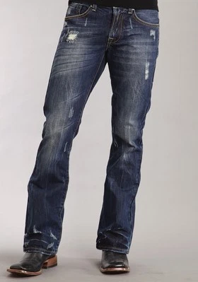 Pantalones de mezclilla para hombre Stetson azul mezcla de algodón destrucción lavado oscuro bootcut rocks Foto 1 de 3