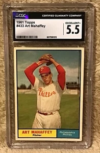 1961 TOPPS #433 ART MAHAFFEY PHILLIES CGC 5.5 EXCELLENT+ - Picture 1 of 2