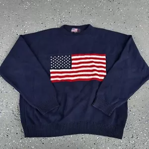 Maglione vintage anni 90 stelle e righe bandiera USA blu navy 100% cotone made in USA - Foto 1 di 7