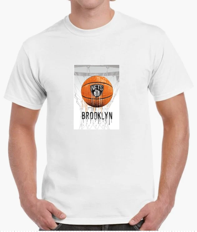 Camiseta Brooklyn Nets Para Hombre Grande Blanca Gráfica Cuello Redondo Manga Corta Informal Foto 1 de 1