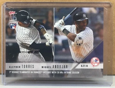 2018 TOPPS NOW #648 GLEYBER TORRES MIGUEL ANDUJAR YANKEES ROOKIES 20 HRs - Image 1 of 2