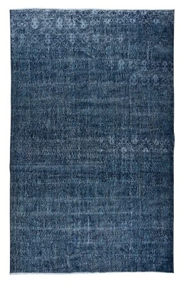 7x11 Ft Handmade Vintage Turkish Rug Re-Dyed in Navy Blue for Modern Interiors - Image 1 of 4