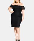 City Chic Trendy Plus Size Off-The-Shoulder Lace Dress Black S/16