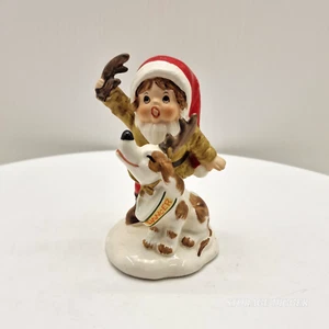 Vintage Napco Ceramic Santa Boy and Dog "Dancer" Figurine 4.5" Tall, Japan, #178 - Picture 1 of 14