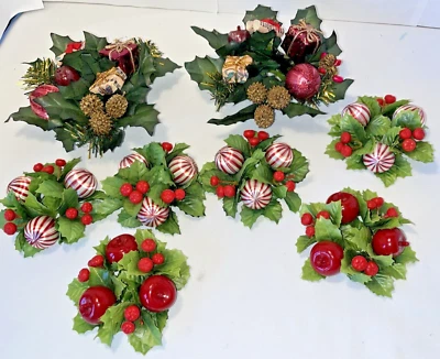 Lote De 8 Anillos Vela Acebo De Colección Navidad Decoración Floral Vacaciones Flores Artificiales Foto 1 de 4