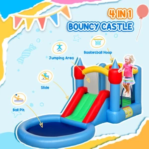 Kids Playhouse Castle Bounce House w/ Splash Pool, Water Slide & Blower for Kids - Picture 1 of 8
