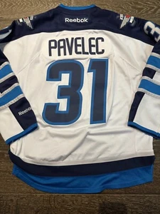 Reebok Ondrej Pavelec #31 WHITE Winnipeg Jets NHL Hockey Jersey Blue Mens Small - Picture 1 of 12