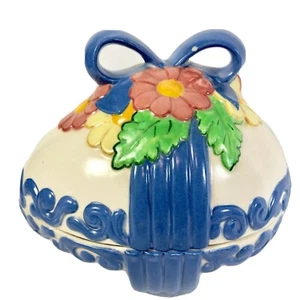 Keramik Osterei bedeckt Bonboniere Korb blau weiß Blumen Frühlingsdeko Deckel - Bild 1 von 11