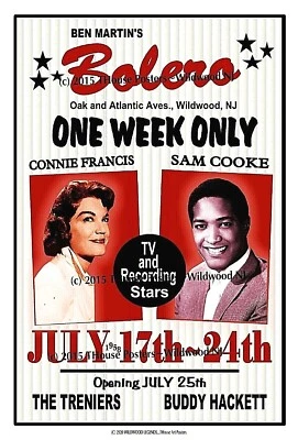 SAM COOKE & CONNIE FRANCIS 1958 Club Poster BOLERO CLUB Wildwood NJ GIG POSTER