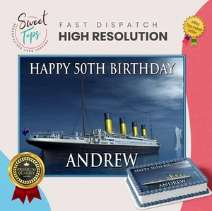TITANIC  RECTANGLE EDIBLE BIRTHDAY CAKE TOPPER DECORATION PERSONALISED - Picture 1 of 1