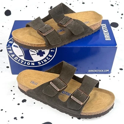 Sandalias unisex Birkenstock Arizona estrechas/anchas de gamuza moca de cuero 37-45 Foto 1 de 4