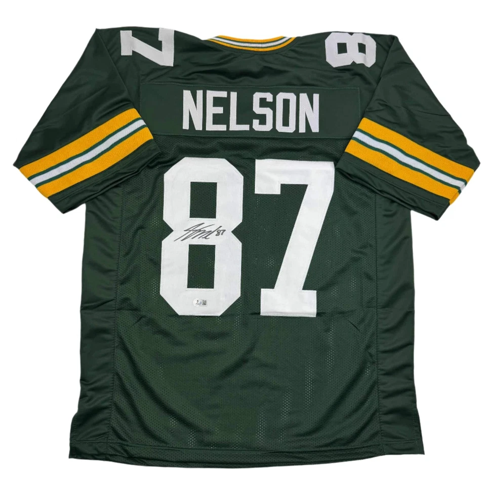 Autographed/Signed JORDY NELSON Green Bay Green Football Jersey Beckett BAS COA - Image 1 of 4