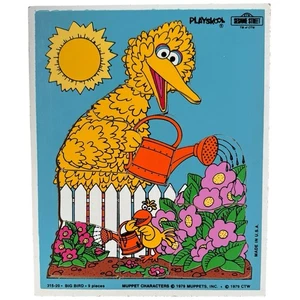 Vintage 1979 Playskool Sesame Street Big Bird Wooden Puzzle 315-20 9 Pieces - Picture 1 of 5