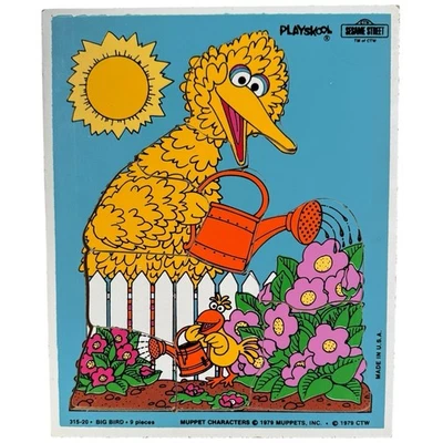 Vintage 1979 Playskool Sesame Street Big Bird Wooden Puzzle 315-20 9 Pieces - Image 1 of 4