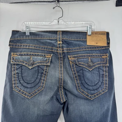 Jeans True Religion Talla 36 (38W)x 34 Azul Tostado Puntada Ricky Super T EE. UU. Y2K Vaquero Foto 1 de 4