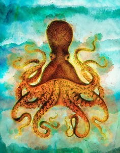 Pulpo vintage, impresión artística histórica remezclada 8x10, lista para enmarcar - Imagen 1 de 4