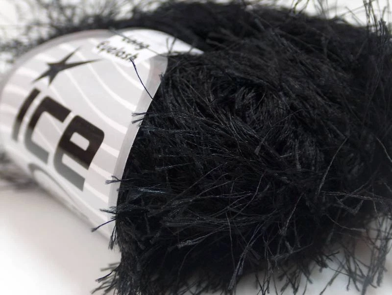 38Yds Black Extra Long Eyelash Yarn Ice Luxurious Solid Black Fun Fur 50gr 7711 - Image 1 of 3
