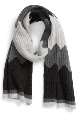 Bufanda halógena Chevron acanalada de cachemir gris combo 70"x 22" nueva con etiquetas $149 Foto 1 de 3