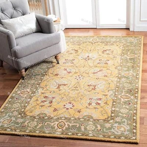 Indian Gold Area Wool Rugs Hand Tufted Bordered Hippie Carpet 8 x 10 Feet - Picture 1 of 8