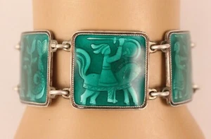 VTG David Andersen Sterling Silver Green Guilloche Enamel Fairy Tale Bracelet - Picture 1 of 12