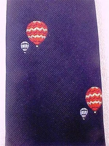 Men's Necktie Hot Air Balloon Red on Navy Blue Twill Designers Originals Necktie - Picture 1 of 3