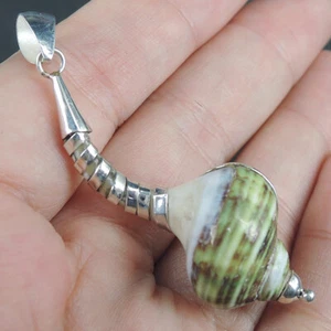 925 Sterling Silver Natural Green Brown Spiral Shell Pendant Jewellery, NSP-481 - Bild 1 von 7