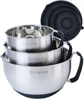 Rorence Stainless Steel Non-Slip Mixing Bowls with Pour Spout, Handle and Lid, S