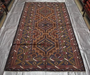 Antique Afghan Persian Baluchi Area Rug 4x7 Brown Handmade Oriental Wool Carpet - Picture 1 of 9