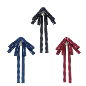 Satins Self Brooch Pins Adjustable Bows Tie Striped Ribbon Neck Ties for T-Shirt - Picture 1 of 11