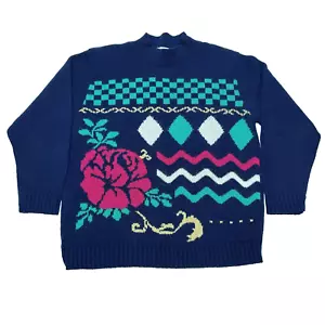 Vintage Cricket Lane Pullover KLEIN blau Blumenmuster geometrisch Retro 80er Jahre Oma - Bild 1 von 8