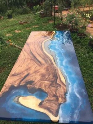 24"x36" Blue Ocean Epoxy Dining Table, River Table, Conference Table, Patio Deco - Image 1 of 4