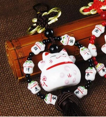 Espejo retrovisor automático coche colgante adornos gato de la suerte cerámica coche accesorios BN Foto 1 de 4