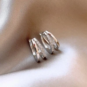 925 Sterling Silver Huggie Hoop Clip Stone Earrings Womens Girls Jewellery Gift - Picture 1 of 8