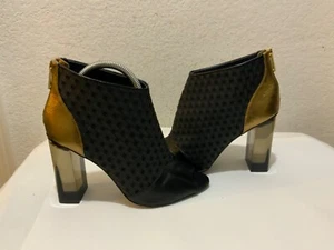 VIONNET paris ankle boots open toe braided colorful black with Gold size 10 - Picture 1 of 17