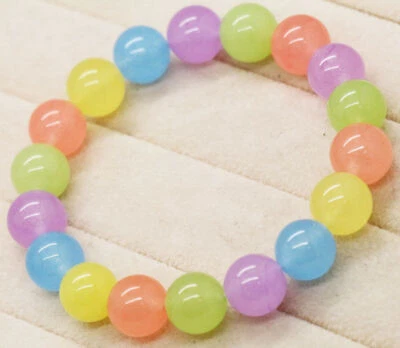 10mm Multi-Color Blue Purple Yellow Green Jade Beads Stretchy Bangle Bracelet - Image 1 of 3