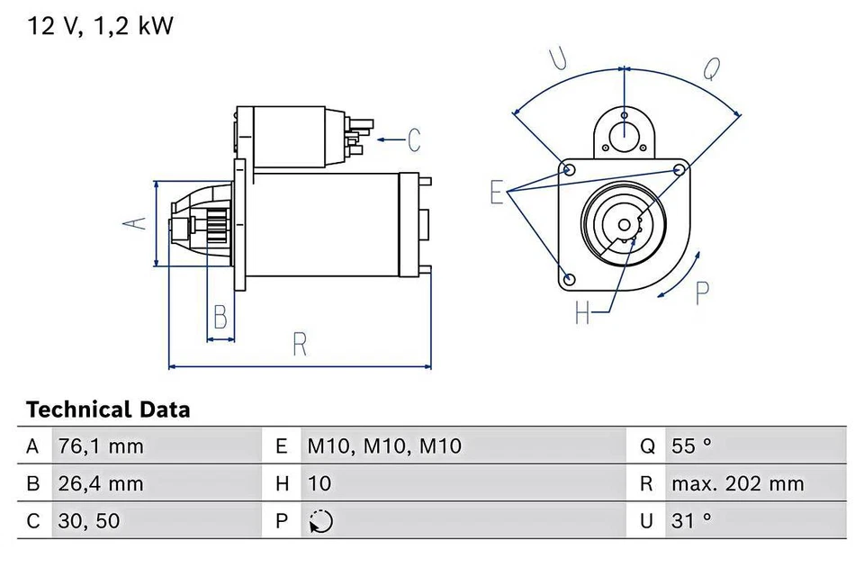 BOSCH Starter For FORD C-Max II Van Fiesta VI VOLVO S60 V60 10-19 0986027280 - Imagem 1 de 1