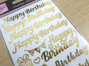 Shiny Gold Foil Happy Birthday Labels Stickers for Craft Cards Decoration WD-15 - Picture 1 of 2