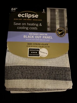 Eclipse Bari Stripe Slate Blackout Window Curtain Panel 52"×84" New! - Image 1 of 3