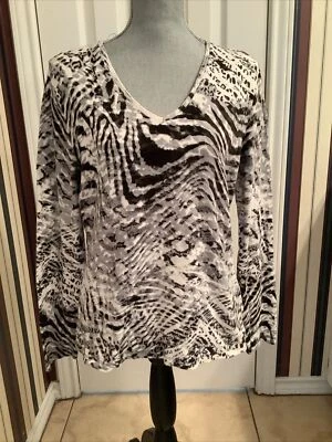JONES NEW YORK Signature Animal V NECK Cotton Sweater Top XL Long Sleeve - Image 1 of 4