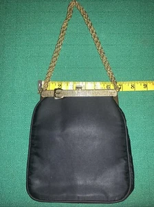 Vintage Magid Black Satin Purse W Gold Hardware 1950’s 1 Inside Pocket - Picture 1 of 10