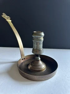 Vintage Brass Chamberstick Candleholder Pierced Handle - Picture 1 of 20