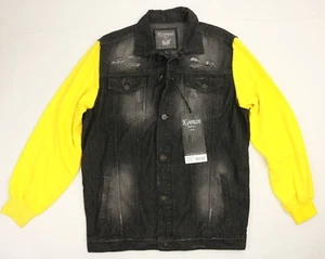 Vtg Koman Denim Jean Jacket Button Up  Black Yellow Mens Sz 2XL - Picture 1 of 5