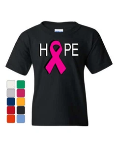 HOPE Breast Cancer Awareness Pink Ribbon Youth T-Shirt  Tee - Picture 1 of 8