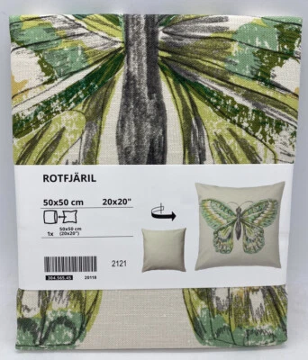 Ikea ROTFJARIL Pillow Cushion Cover 20" x 20" Natural Multi, Butterfly  New - Image 1 of 2